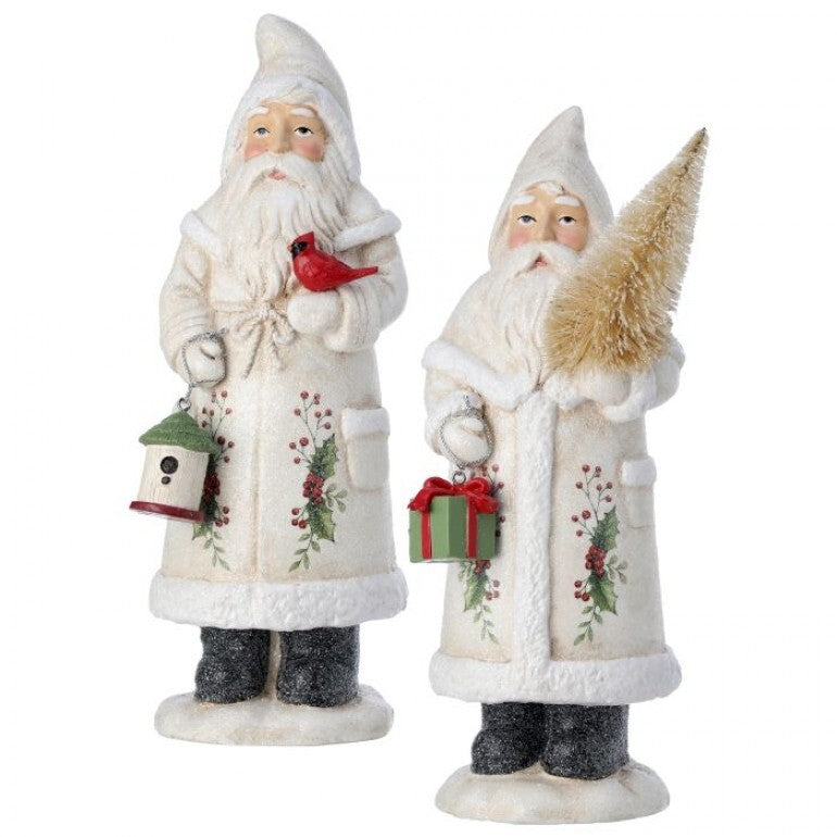 10” Paperpulp Vintage Santa W/Etched Holly Berry