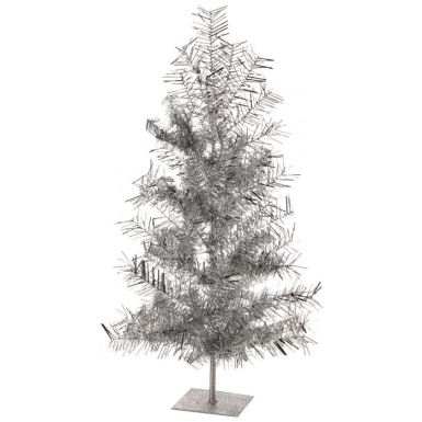 36” Retro Tinsel Tree W/Metal Stand Silver