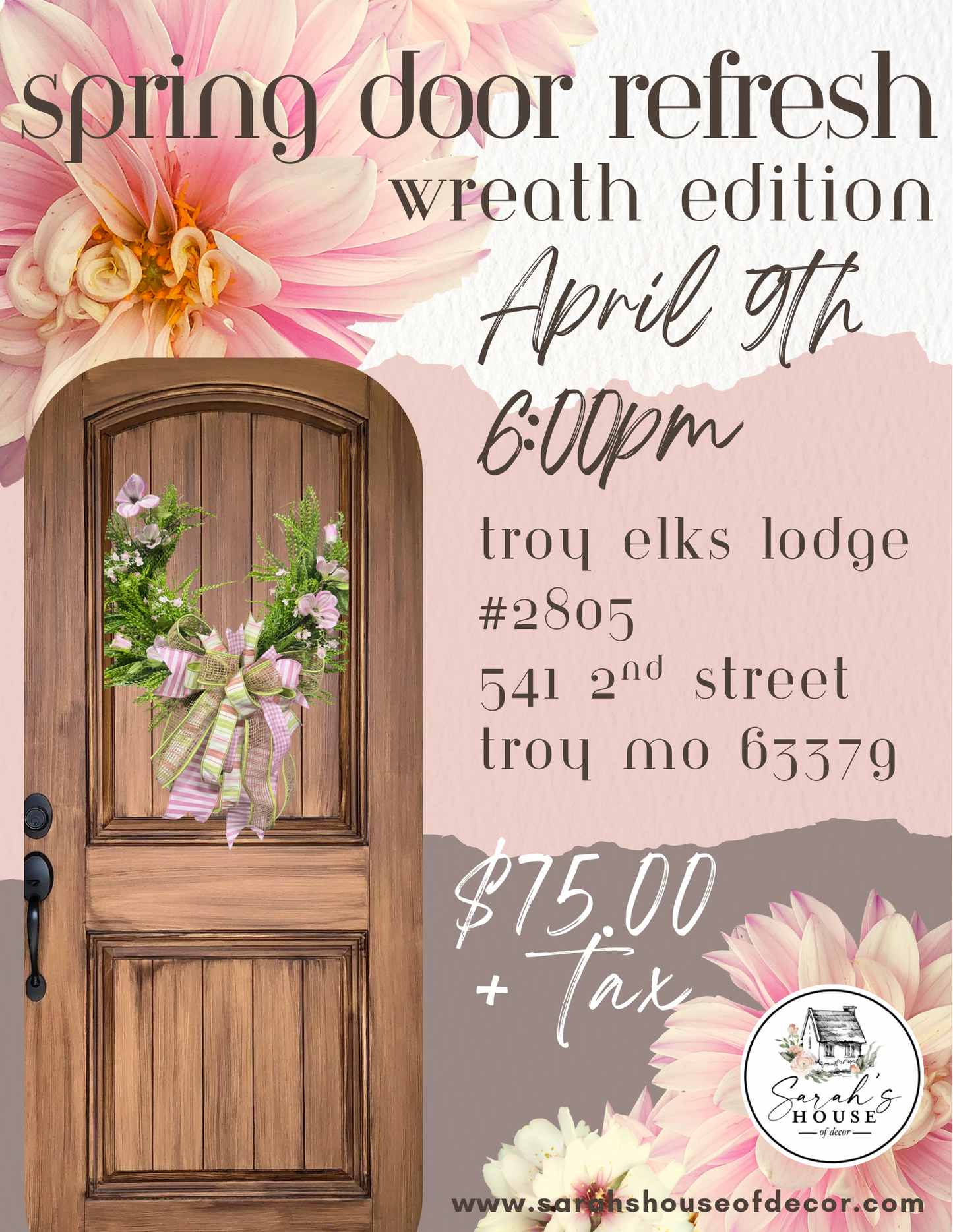 EVENT: Wreath & Bow Making Class April 9th @6pm