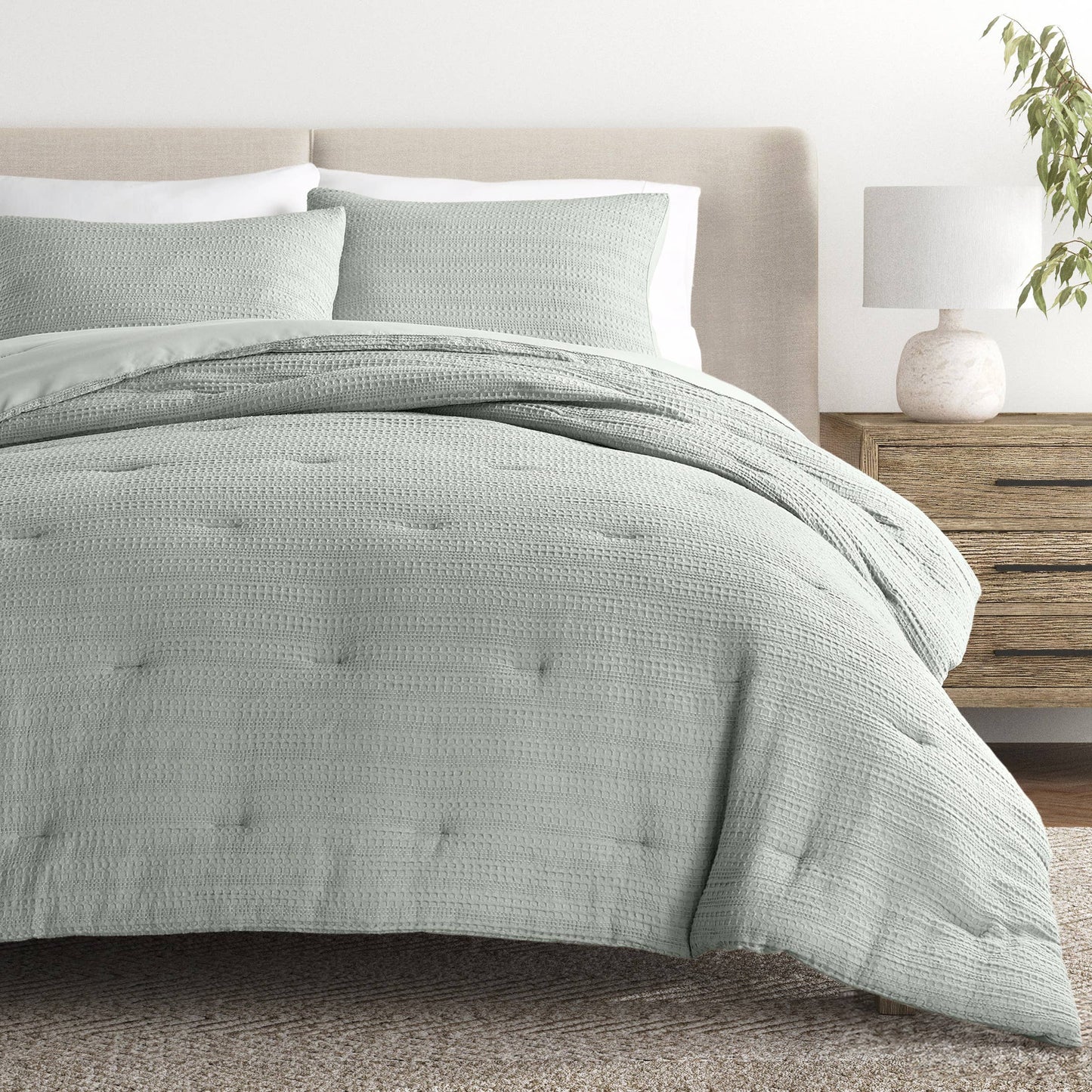 Waffle Textured 3 Piece Down Alternative Comforter Set