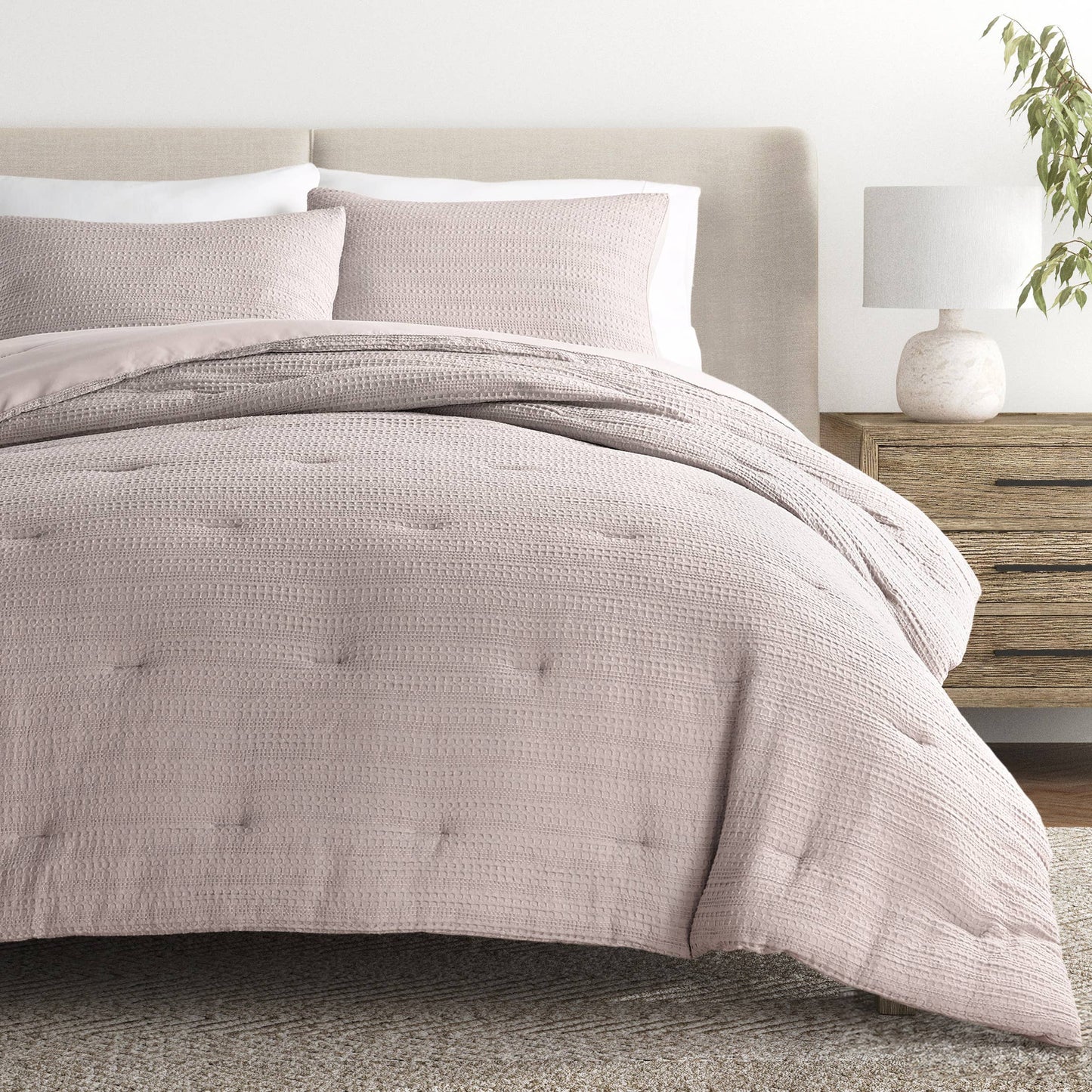 Waffle Textured 3 Piece Down Alternative Comforter Set